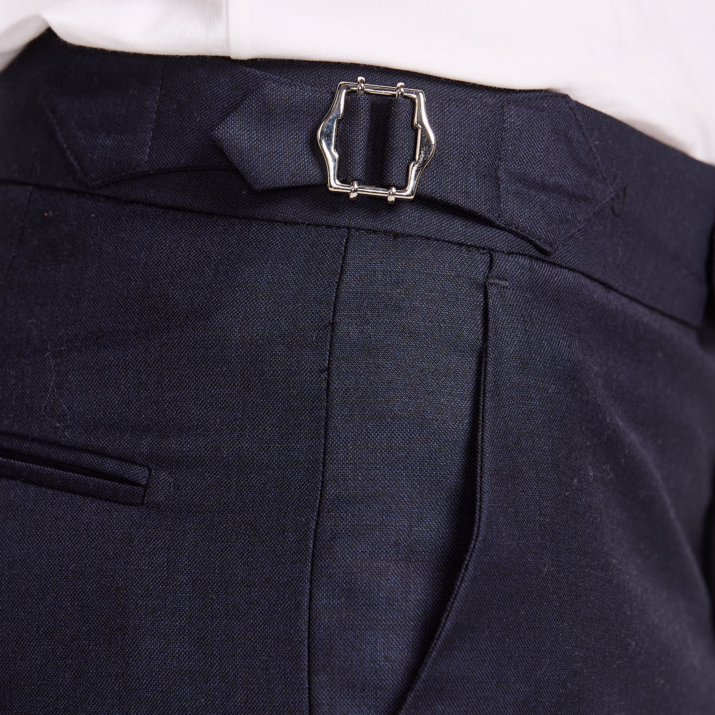 CALÇA ALFAIATARIA AJUSTES LATERAIS CAMBRAIA SUPER 120 MARINHO