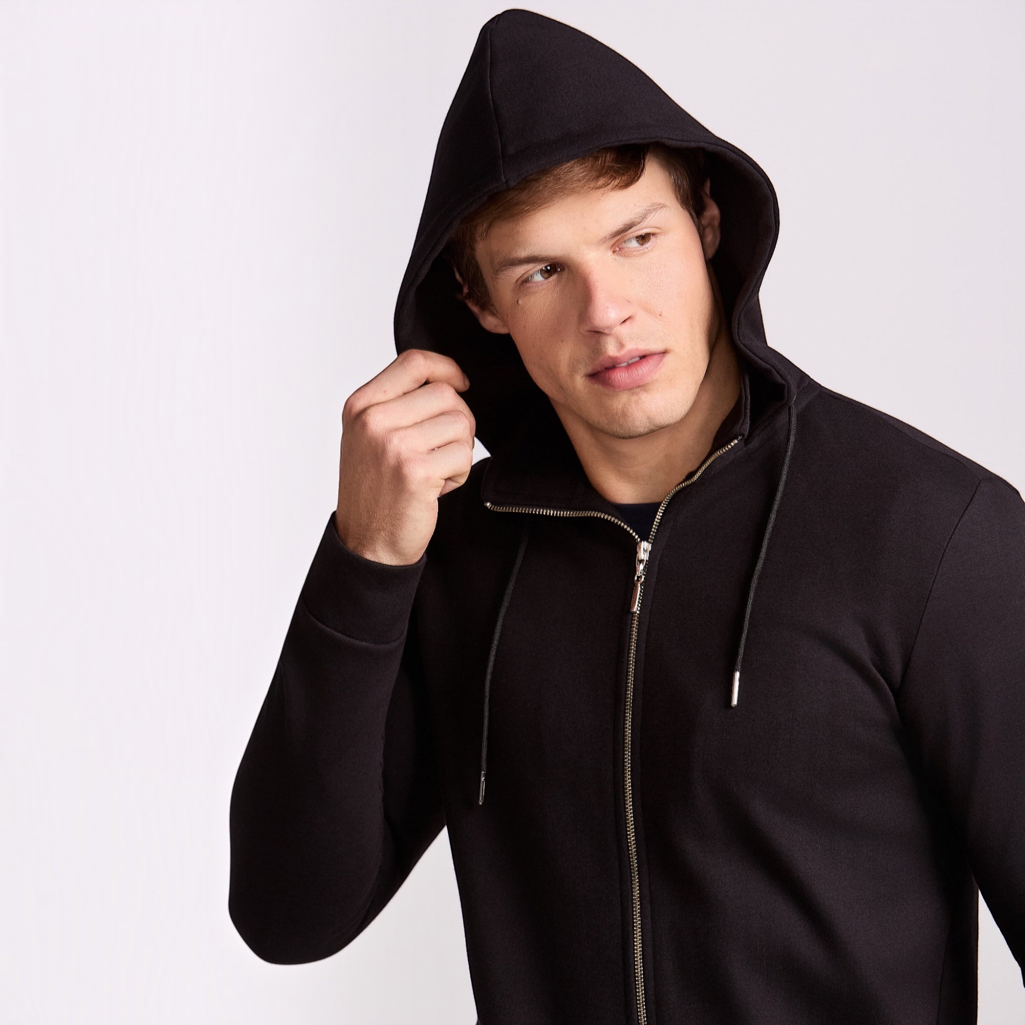 BLUSÃO ZÍPER COM CAPUZ PIMA COTTON - PRETO