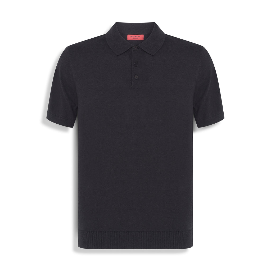 POLO TRICOT MANGA CURTA COM BOTÃO — PRETO