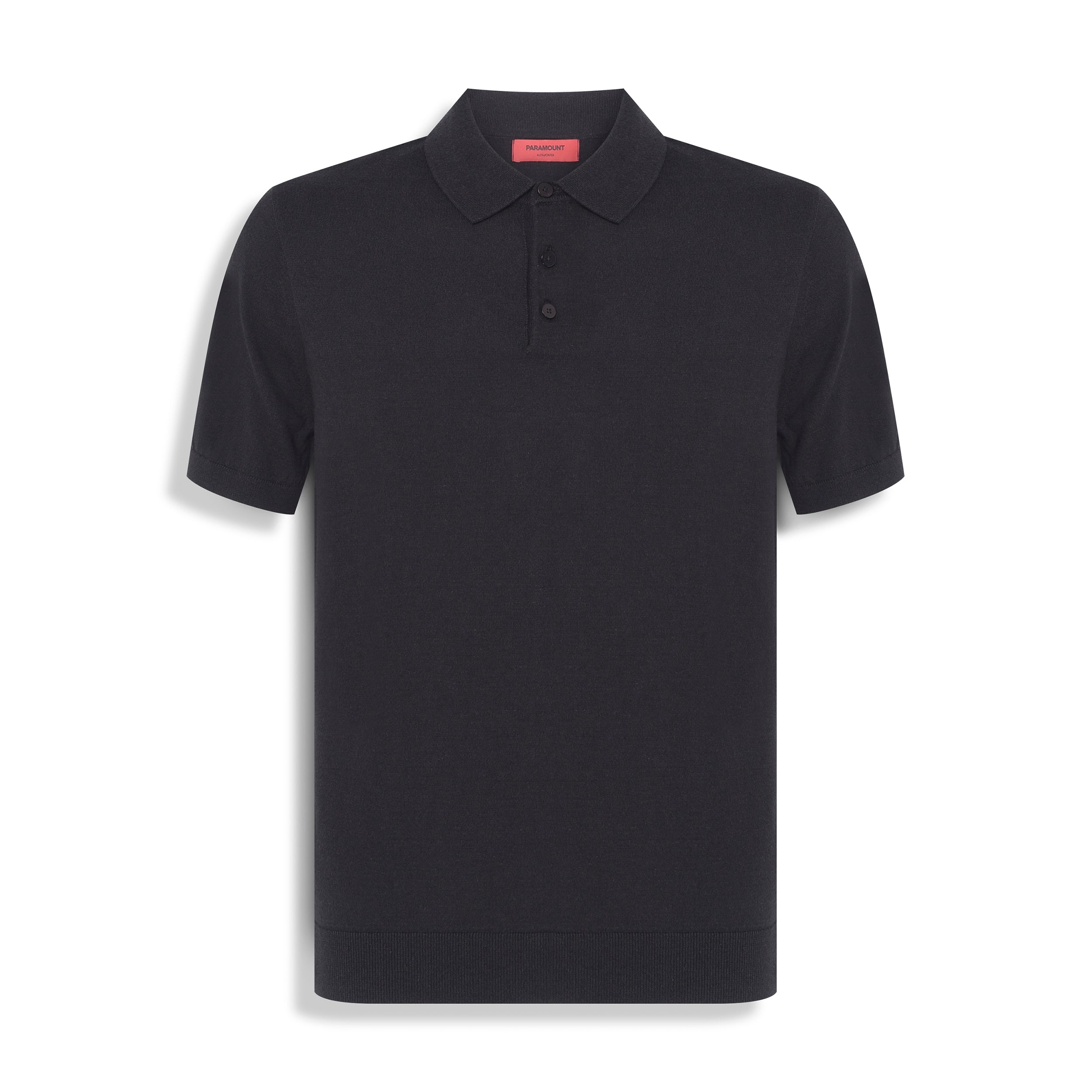 POLO TRICOT MANGA CURTA COM BOTÃO — PRETO