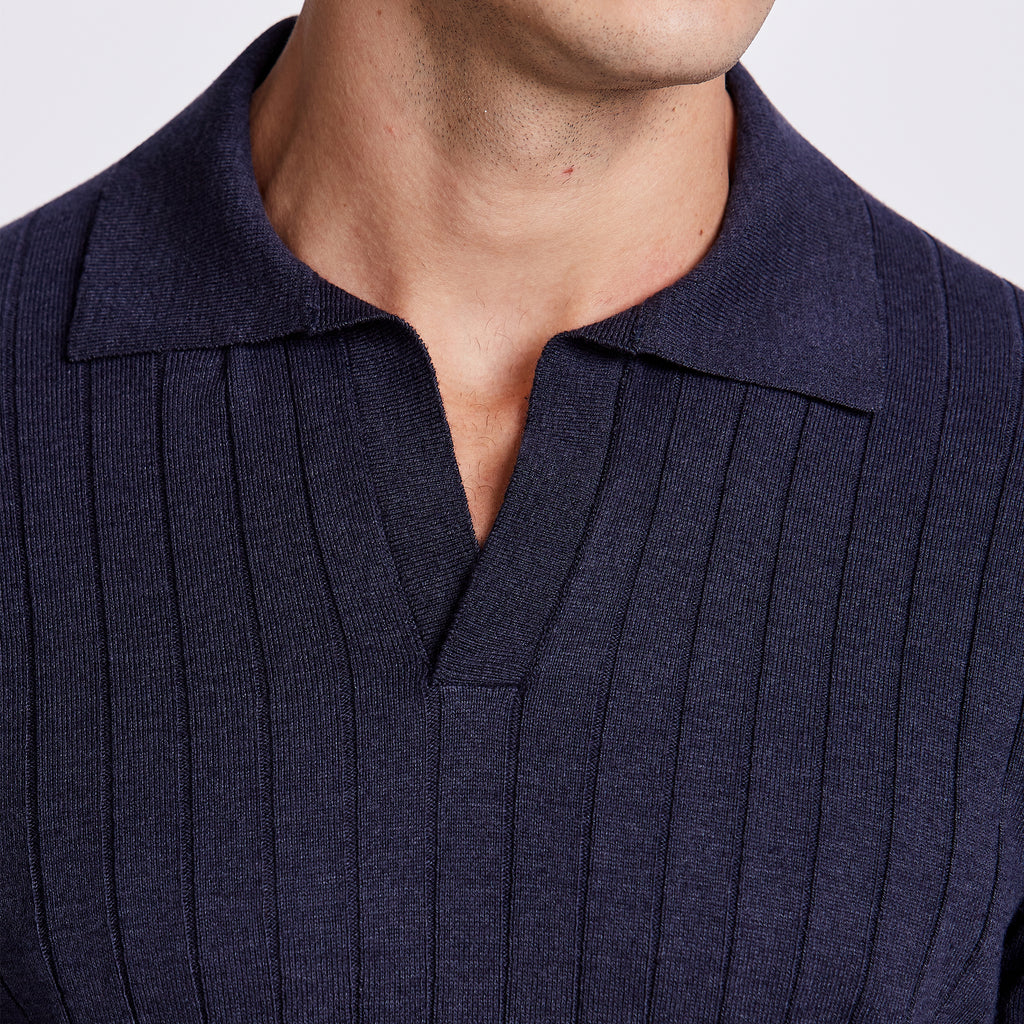 POLO V CANELADA  TRICOT M/LONGA - DARK JEANS
