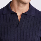 POLO V CANELADA  TRICOT M/LONGA - DARK JEANS