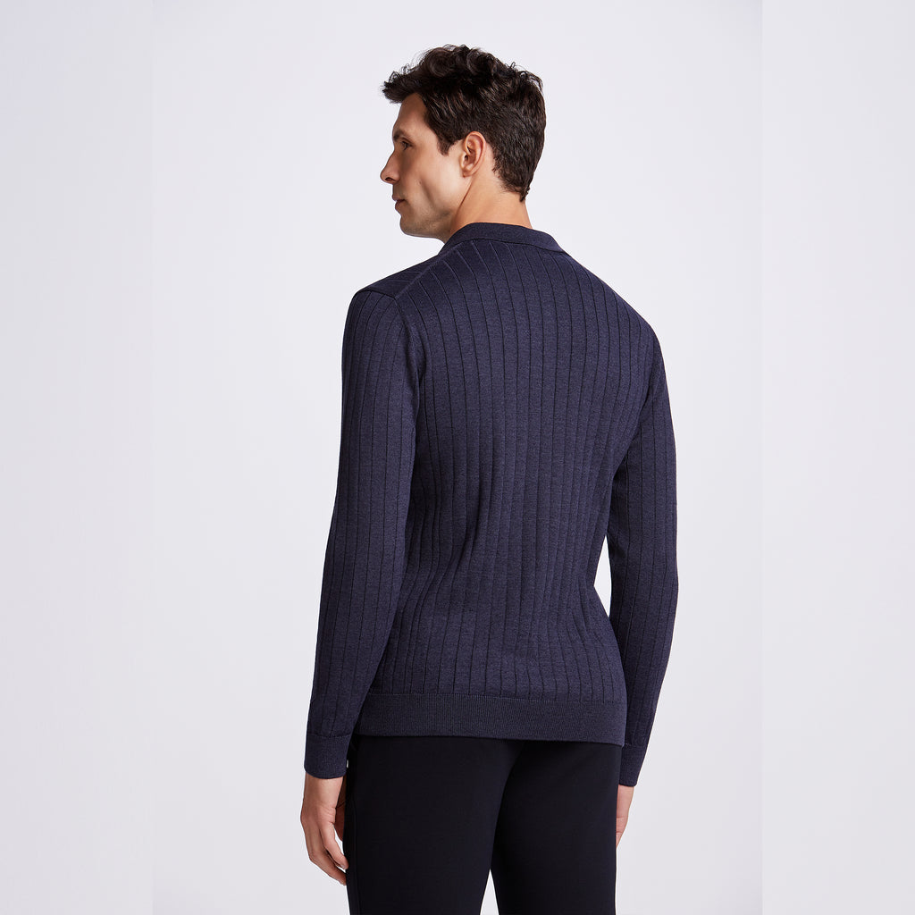 POLO V CANELADA  TRICOT M/LONGA - DARK JEANS
