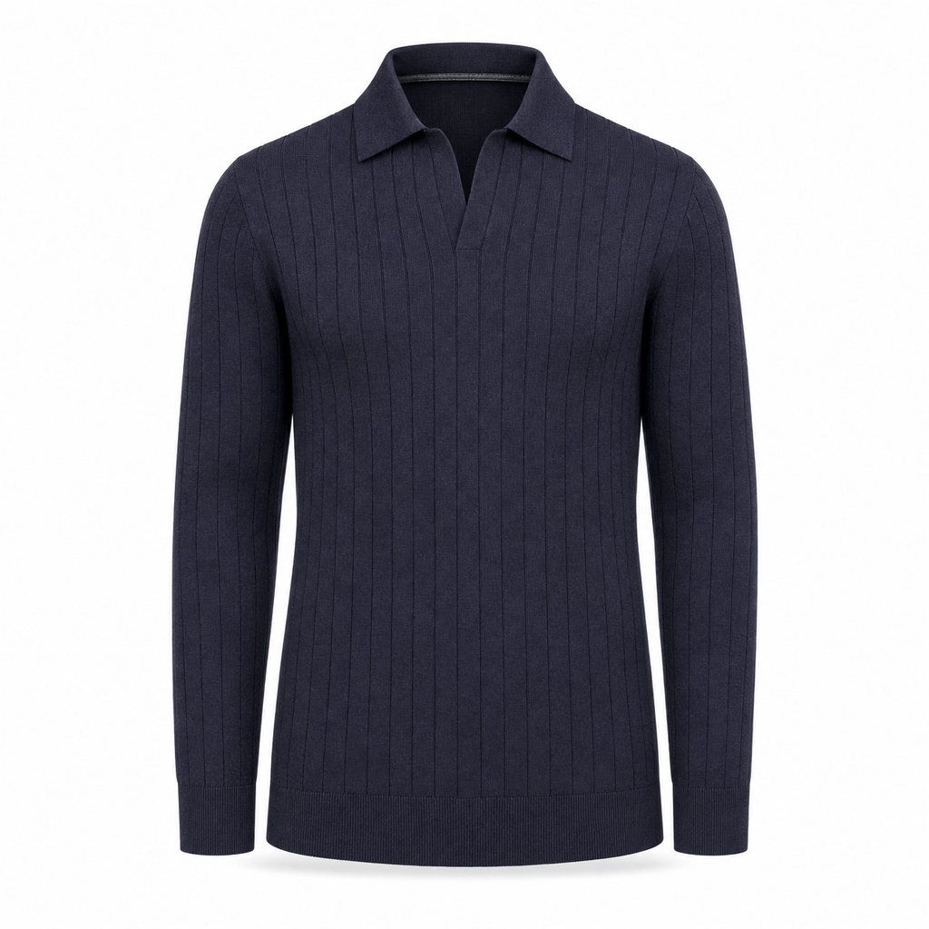 POLO V CANELADA  TRICOT M/LONGA - DARK JEANS