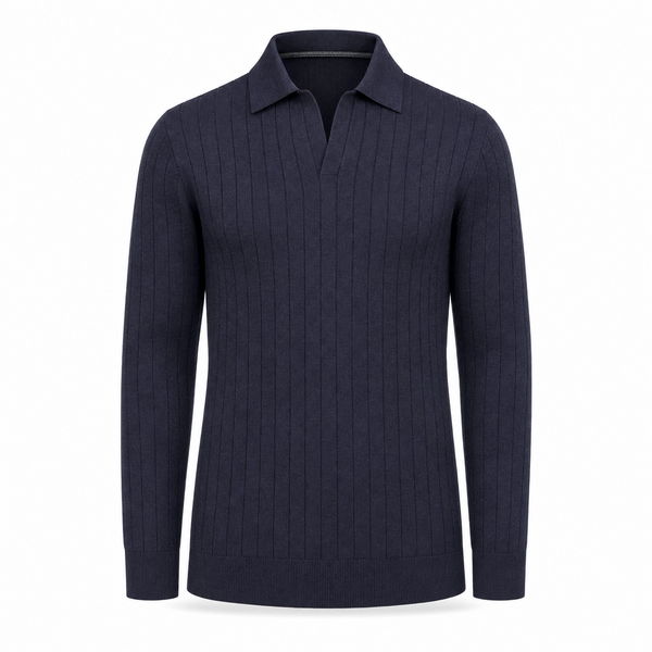 POLO V CANELADA TRICOT MANGA LONGA DARK JEANS