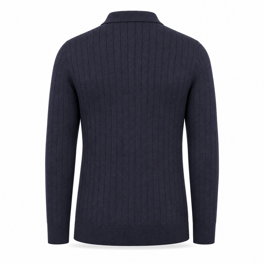 POLO V CANELADA  TRICOT M/LONGA - DARK JEANS