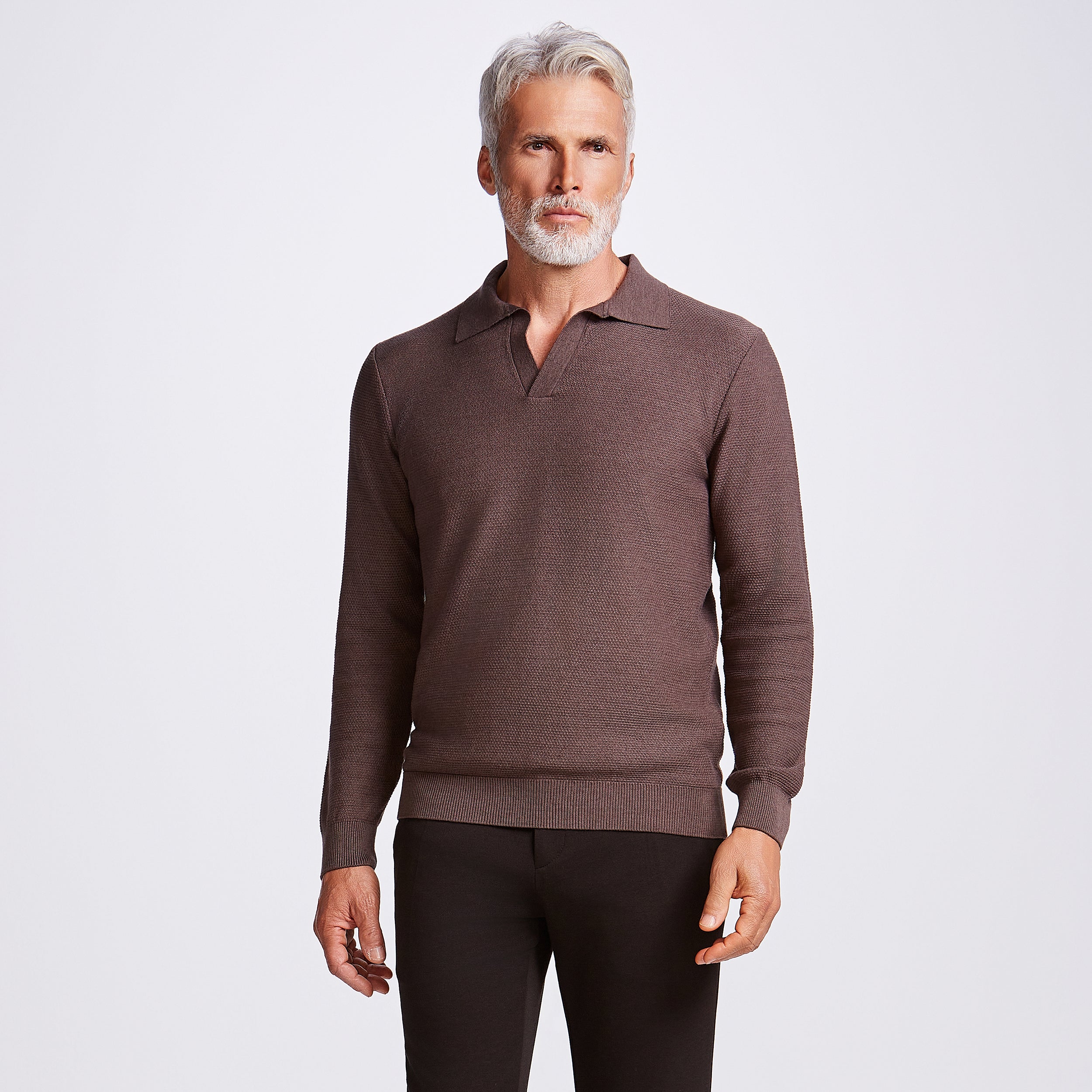 POLO V JACARD TRICOT M/LONGA - M MARROM