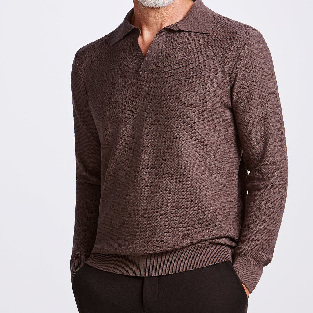 POLO V JACARD TRICOT M/LONGA - M MARROM