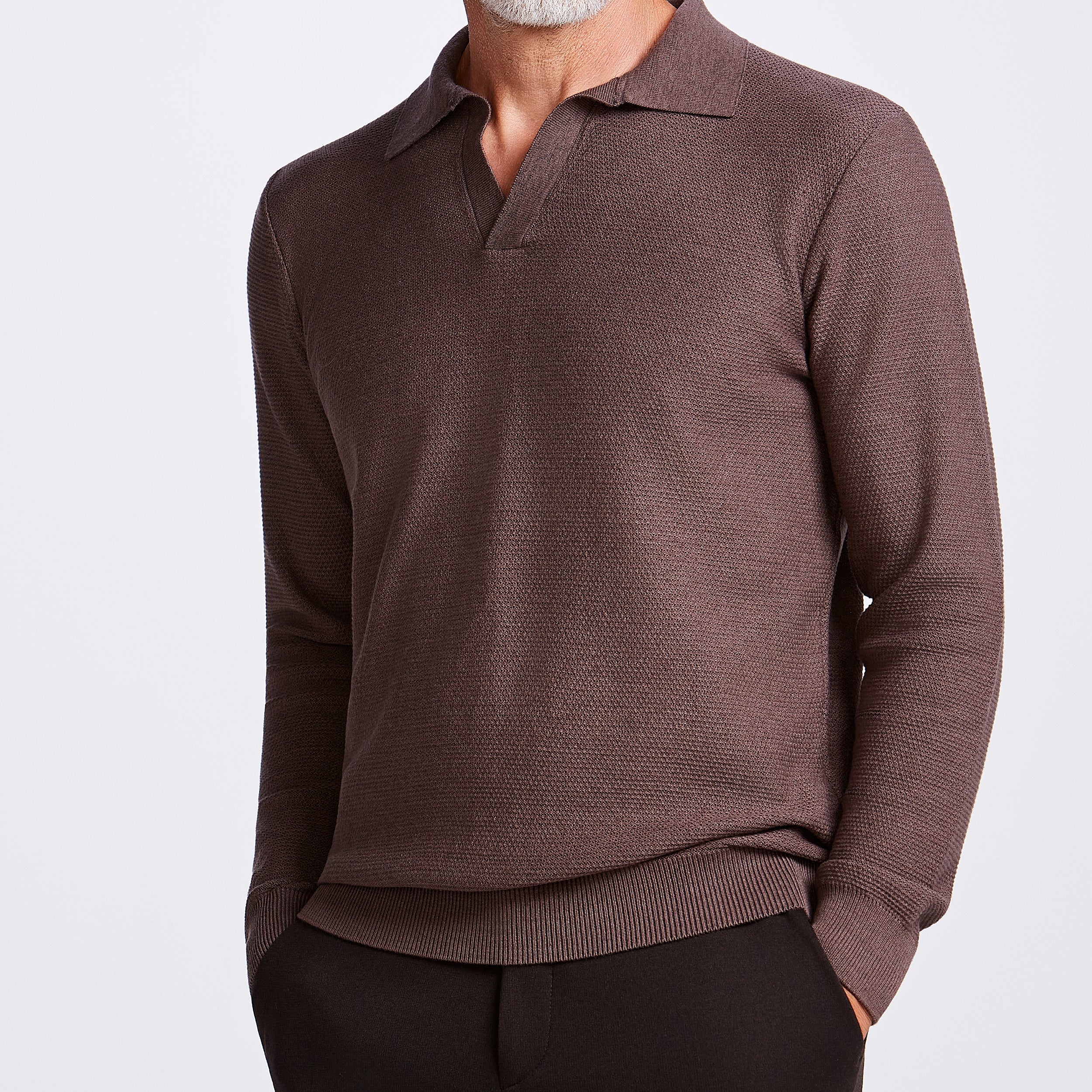 POLO V JACARD TRICOT M/LONGA - M MARROM
