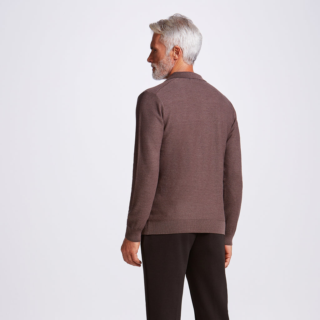 POLO V JACARD TRICOT M/LONGA - M MARROM
