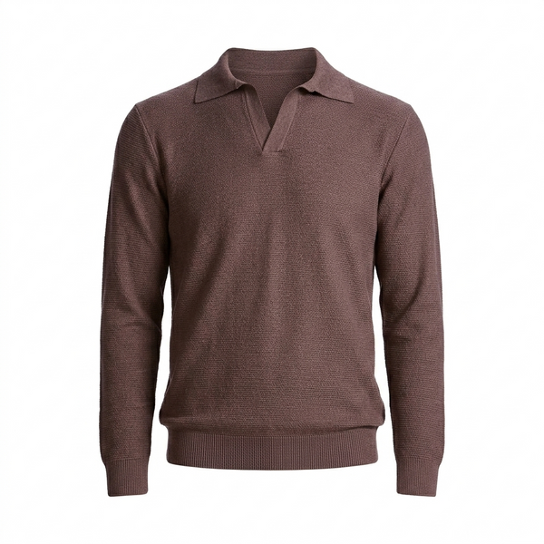 POLO V JACQUARD TRICOT MANGA LONGA M MARROM