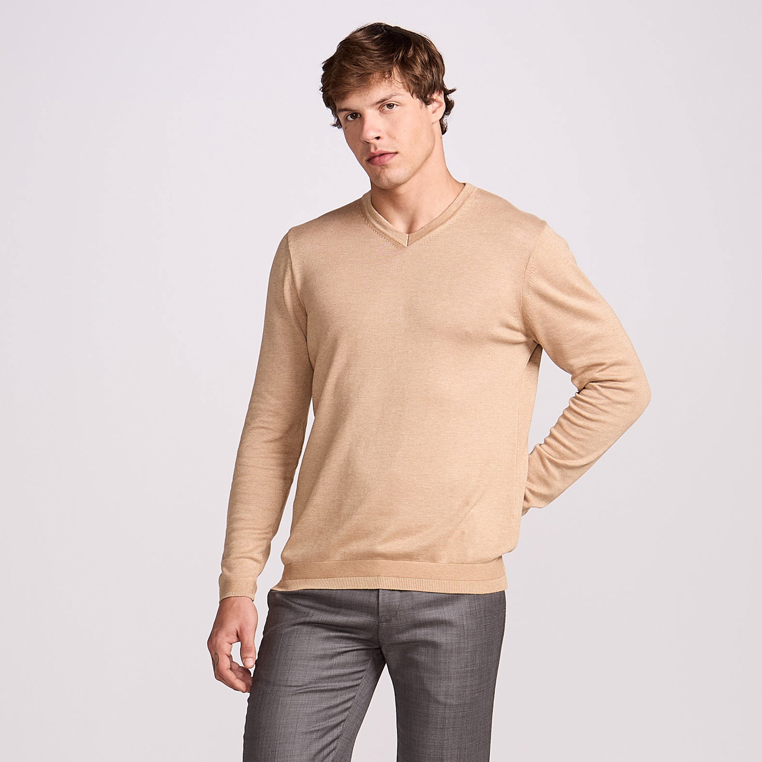 SUETER V TRICOT M/LONGA CAMEL