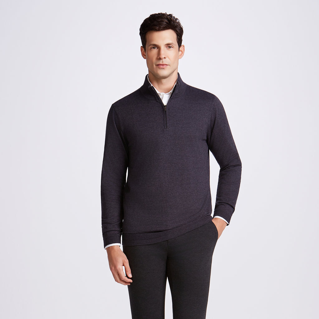 SUETER QUARTER ZIP TRICOT M/LONGA - M BLACK