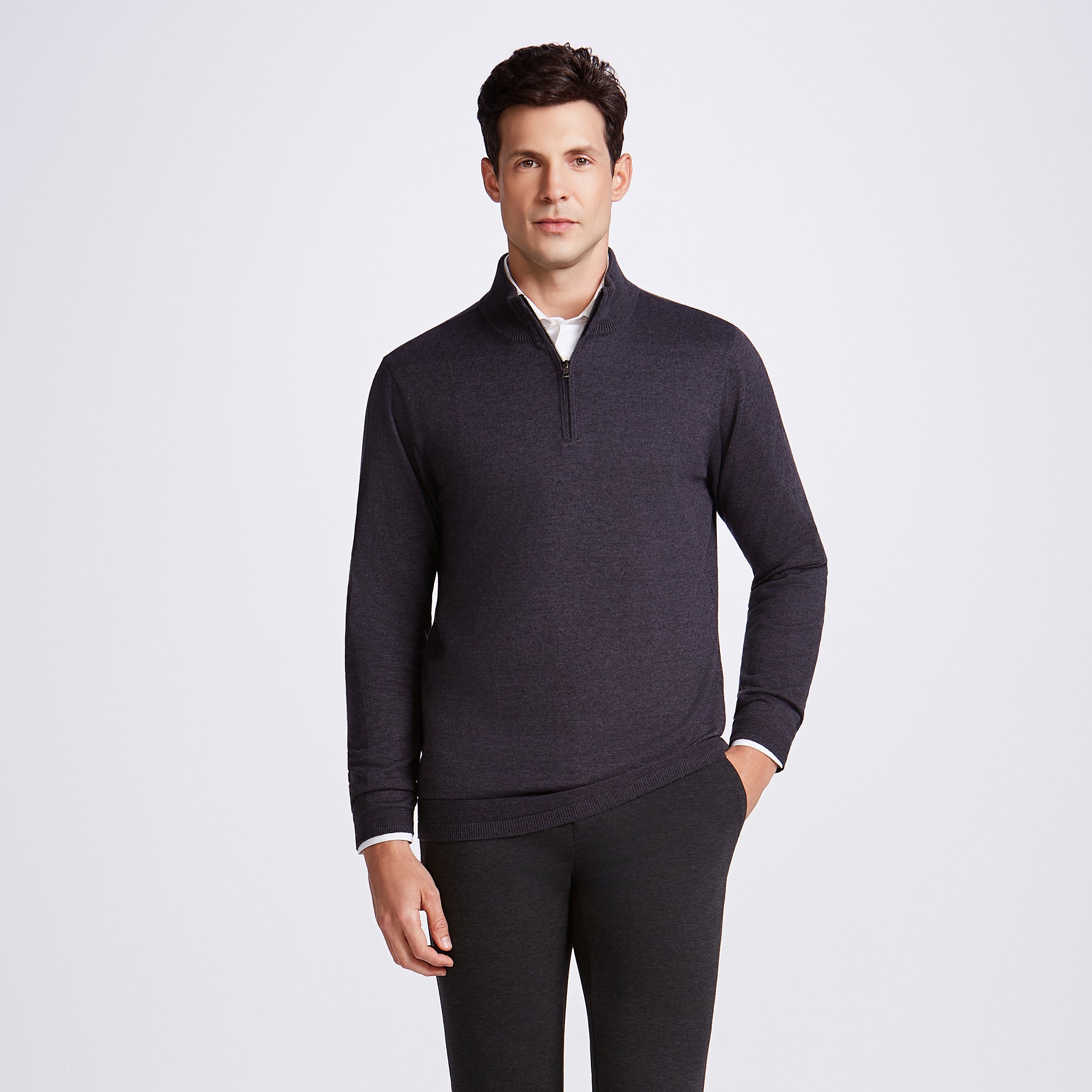 SUETER QUARTER ZIP TRICOT M/LONGA - M BLACK