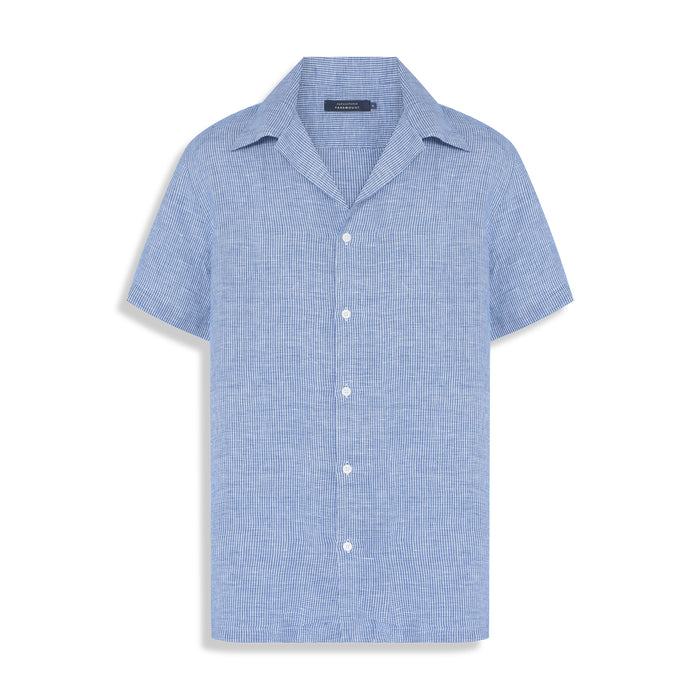 CAMISA M/C PURO LINHO GOLA ESPORTE AZUL