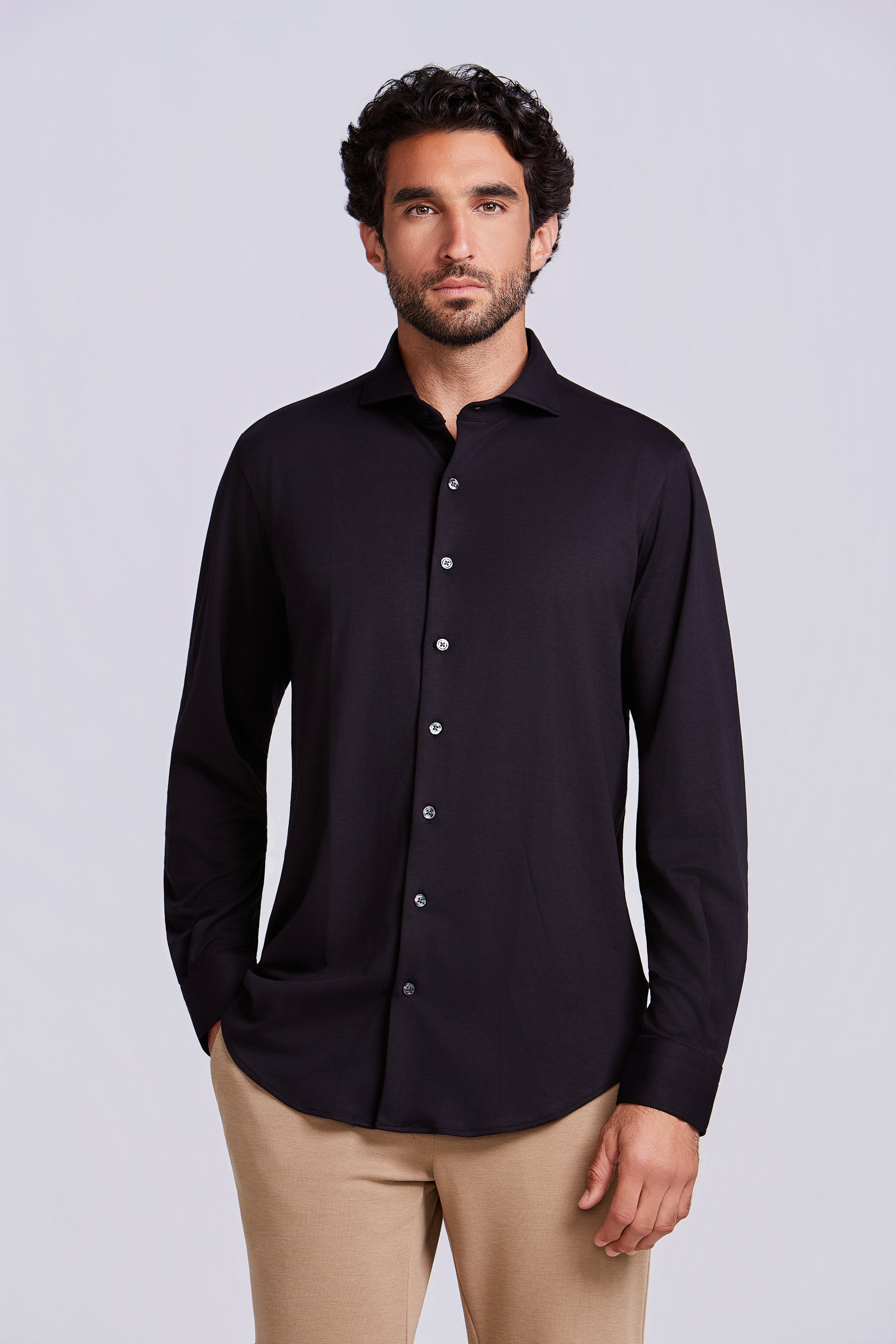 CAMISA M/L INTERLOCK PIMA COTTON PRETO
