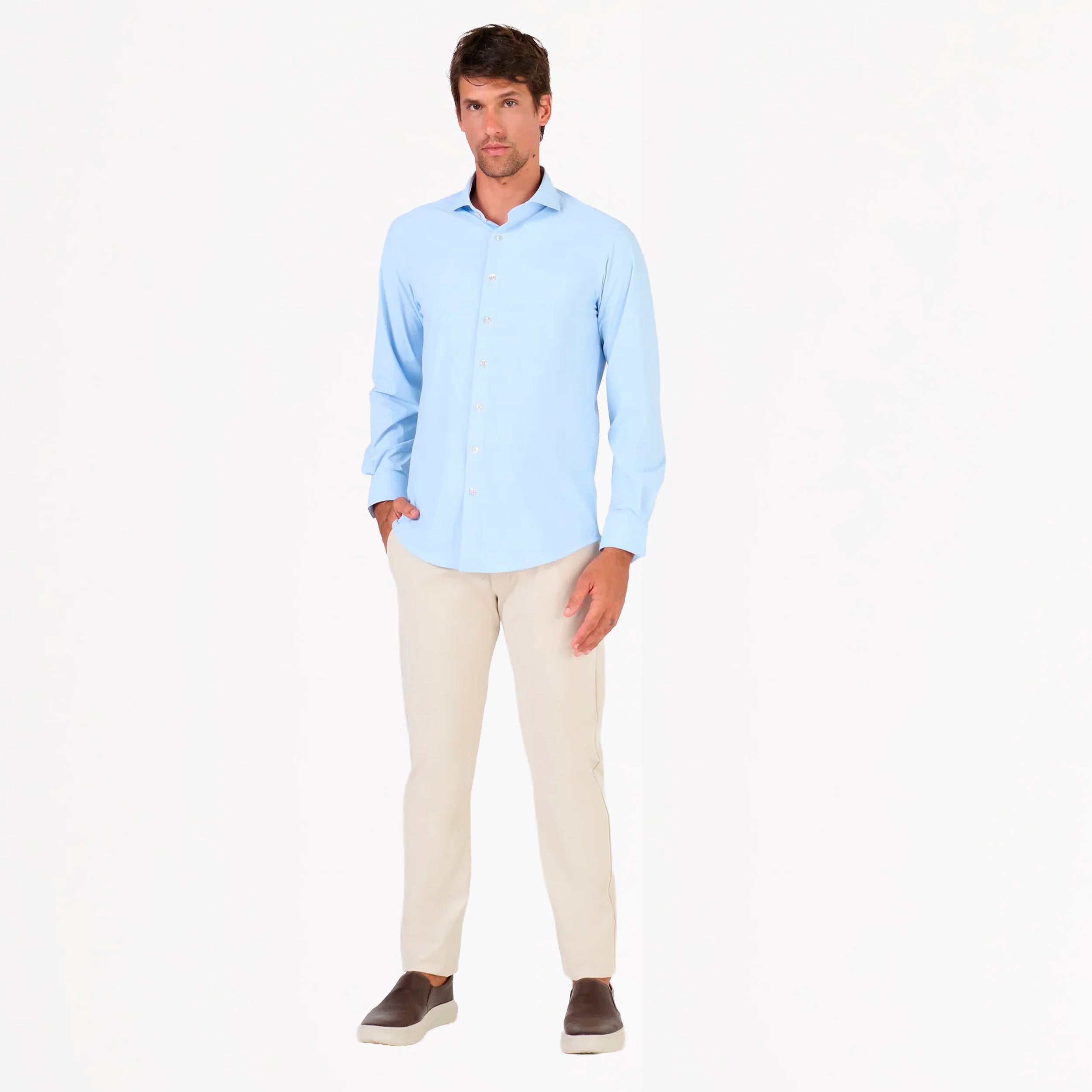 CAMISA MANGA LONGA LISA POLIAMIDA ELASTANO AZUL CLARO