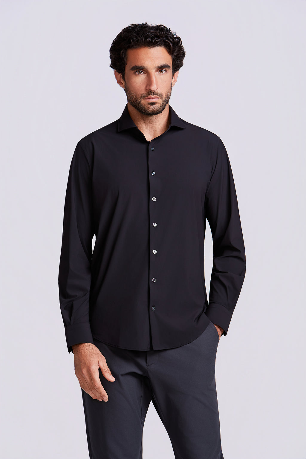 CAMISA M/L LISA POLIAMIDA ELASTANO PRETO