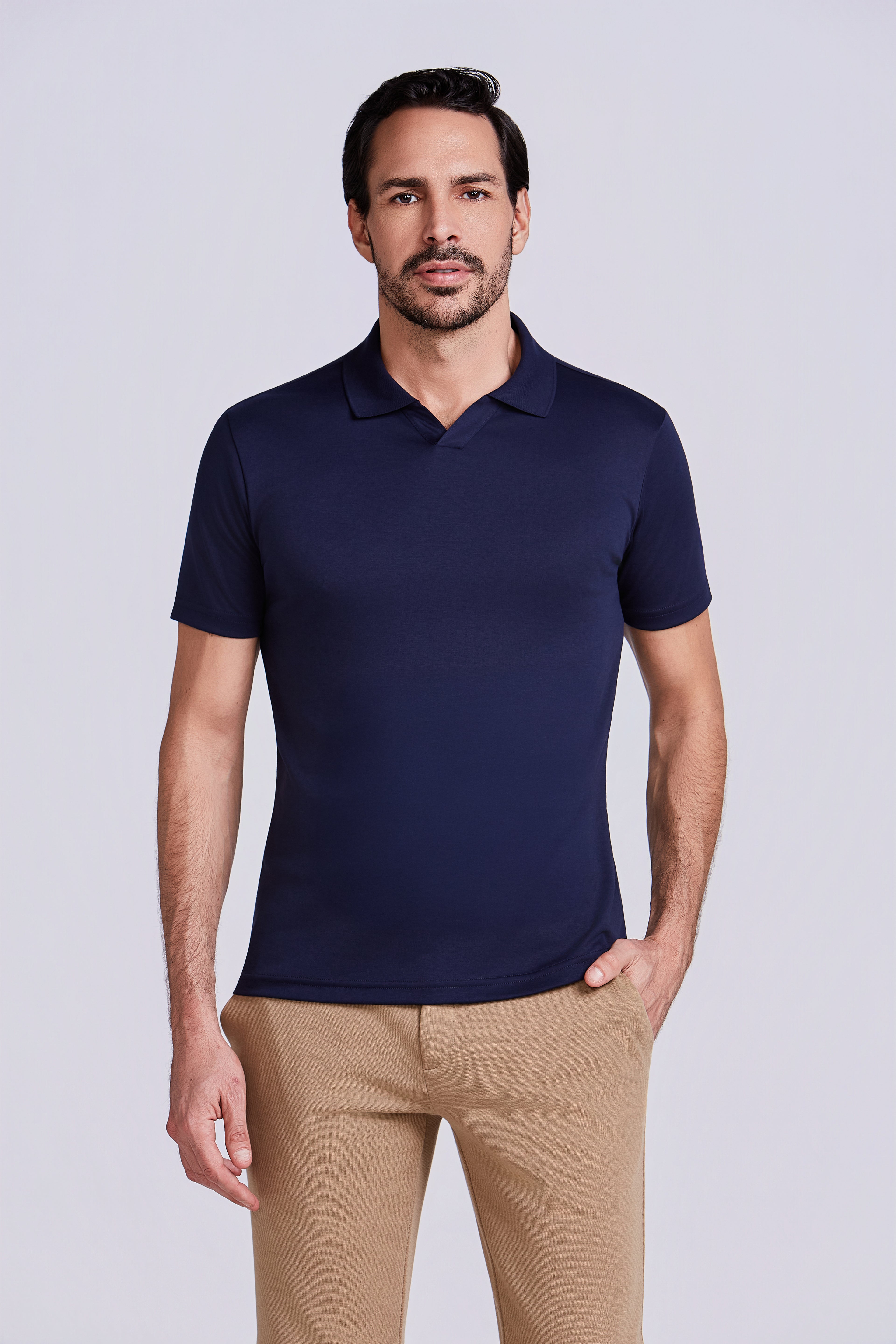 POLO PIMA COTTON GOLA V MARINHO