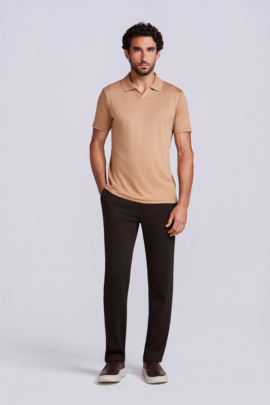 POLO PIMA COTTON GOLA V CHOCOLATE