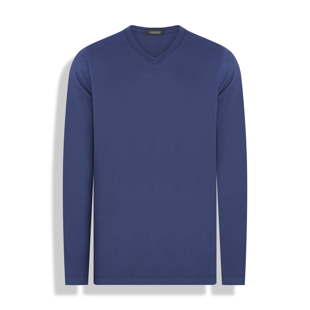 T-SHIRT M/L GOLA V PIMA AZUL MARINHO